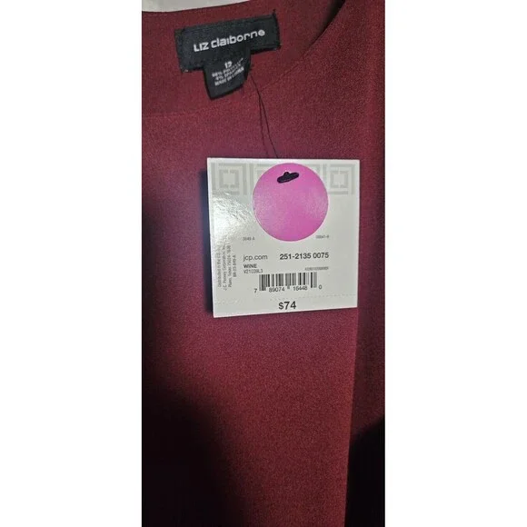 Liz Claiborne Women's Wine Red Ruffle Dress 3/4 Bell Sleeve Size 12 Old Money - Picture 5 of 6